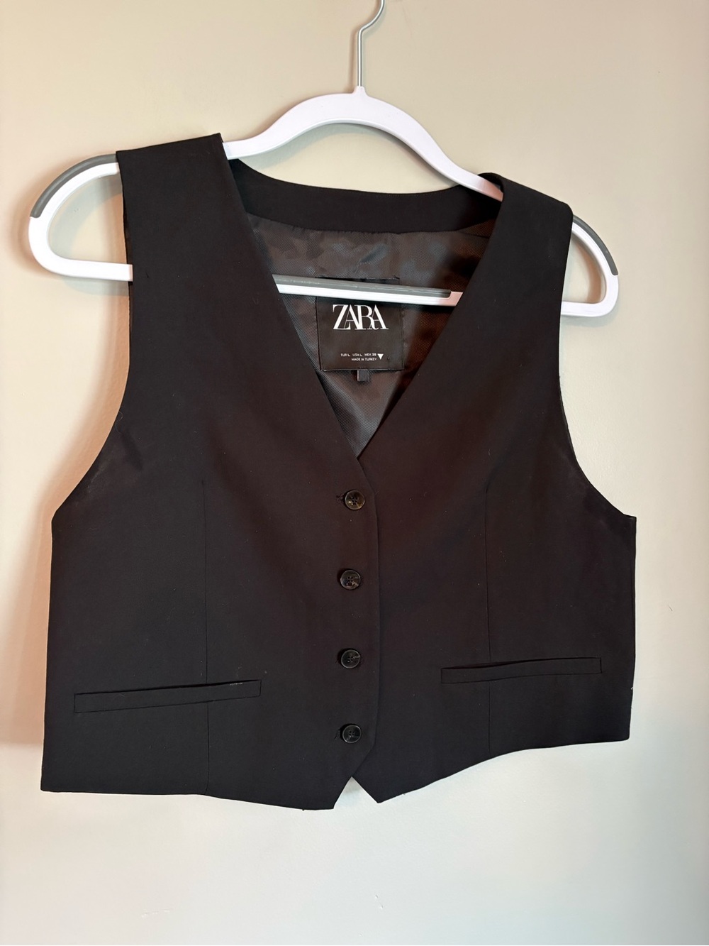 ZARA Minimalist Capsule Chic 90’s Women’s Black Button Vest L Cropped Office